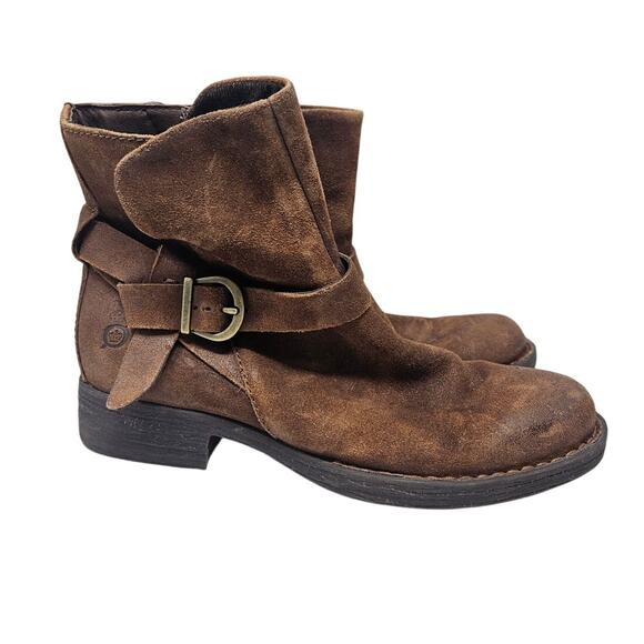 Born 7 Brown Syd Suede Leather Ankle Boot Boho Western Buckle Gorpcore Casual - Picture 1 of 5